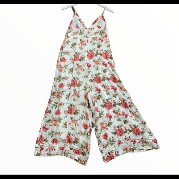 AMERICAN EAGLE OUTFITTERS Cami Floral Crop Jumpsuit With Pockets Ivory Size 6 - Picture 8 of 10